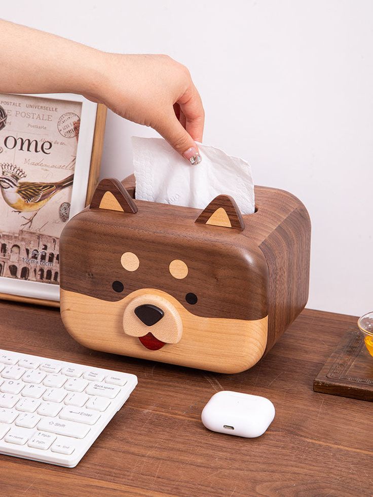 Fun Pet Dog Wooden Tissue Box, Black Walnut Unique Design