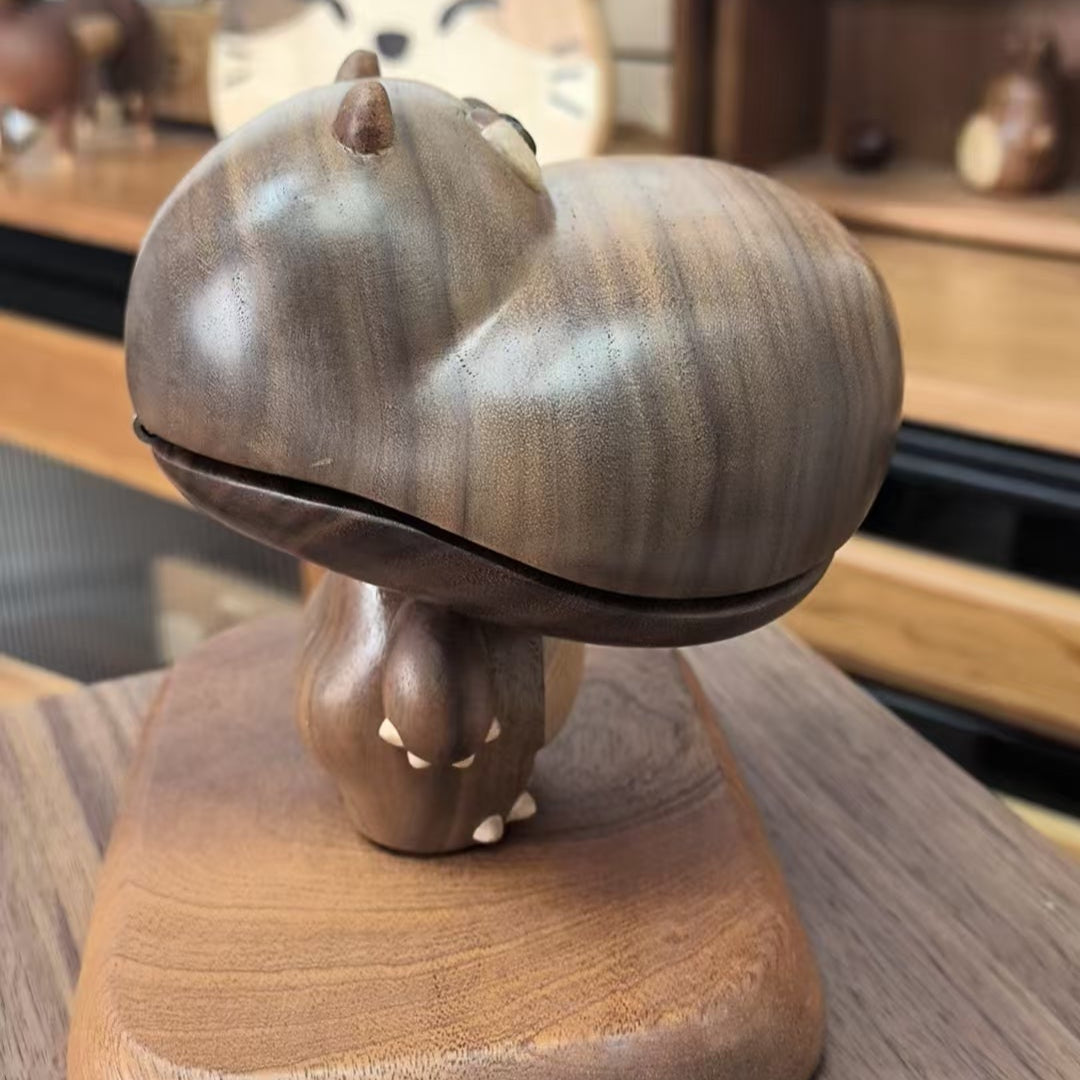 Stunning Hippo Storage Box - Handcrafted Black Walnut with Magnetic Base