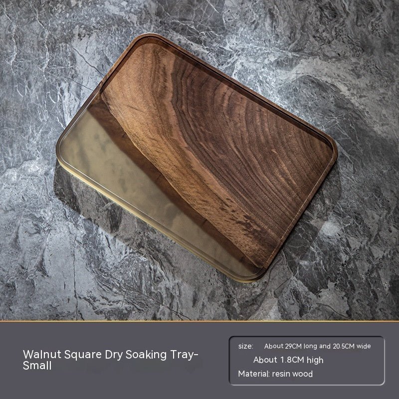 Black Walnut Resin Rectangular Household Fruit Solid Wood Small Tea Table Tray - WOOD KONG