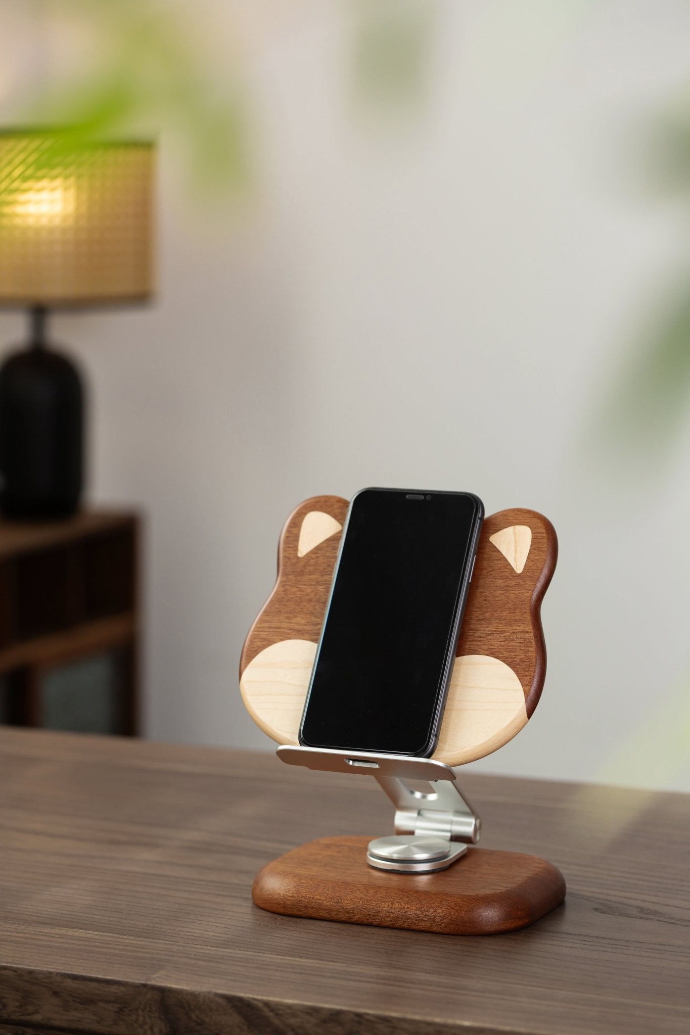cute dog wooden Ipad Stand: Foldable Rotatable Tablet Holder Reading Rack - WOOD KONG