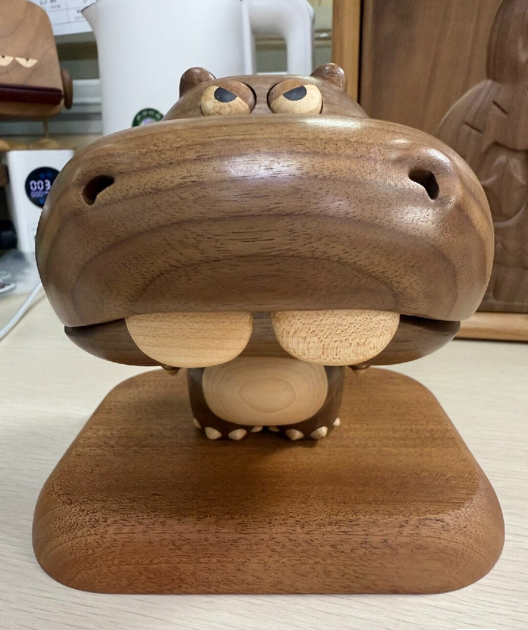 Stunning Hippo Storage Box - Handcrafted Black Walnut with Magnetic Base