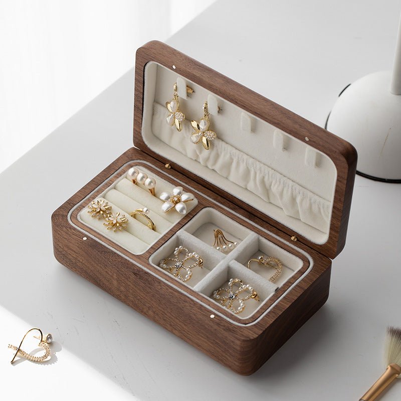 Elegant Dual - Layer Walnut Jewelry Box | Compact & Travel - Friendly - WOOD KONG