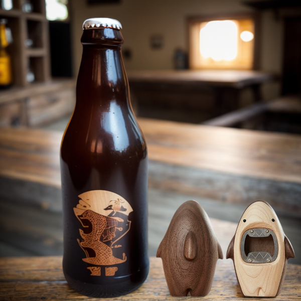 wooden shark bottle opener