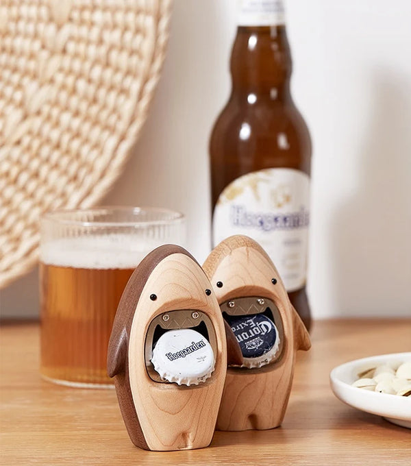 wooden shark bottle opener