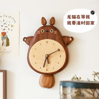 original wooden totoro silent time wall clock