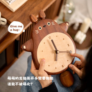 original wooden totoro silent time wall clock