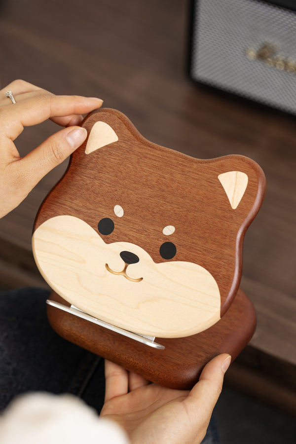 cute dog wooden Ipad Stand: Foldable Rotatable Tablet Holder Reading Rack