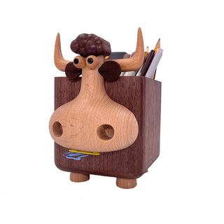 Wooden Bull Pen Holder: Fun and Functional Desk Accessory