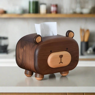 Bear Tissue Box Cover with Toothpick holder Wooden Handmade Decorations