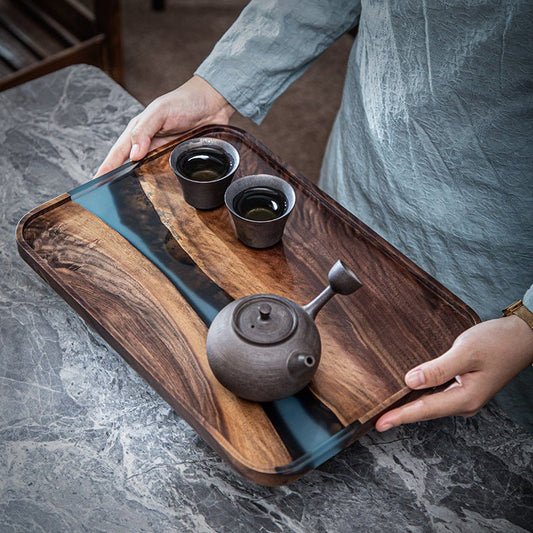 Black Walnut Resin Rectangular Household Fruit Solid Wood Small Tea Table Tray - WOOD KONG