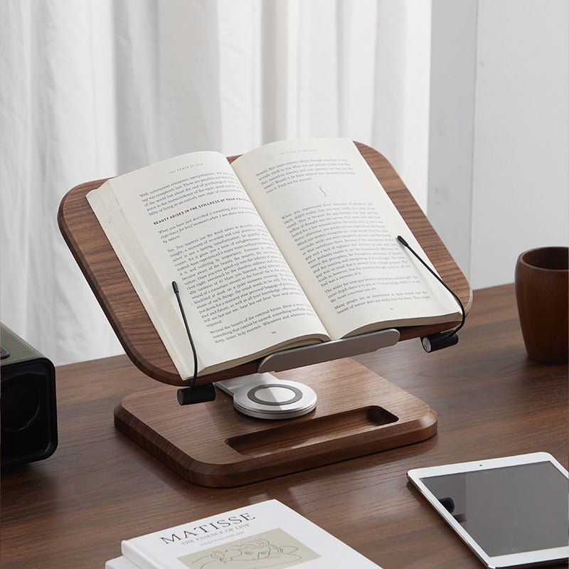 Black Walnut Solid Wood Reading Rack Adjustable Rotating Children's Reading Artifact IPad Bracket - WOOD KONG