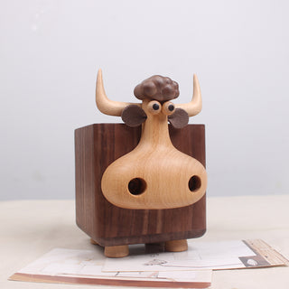 Wooden Bull Pen Holder: Fun and Functional Desk Accessory