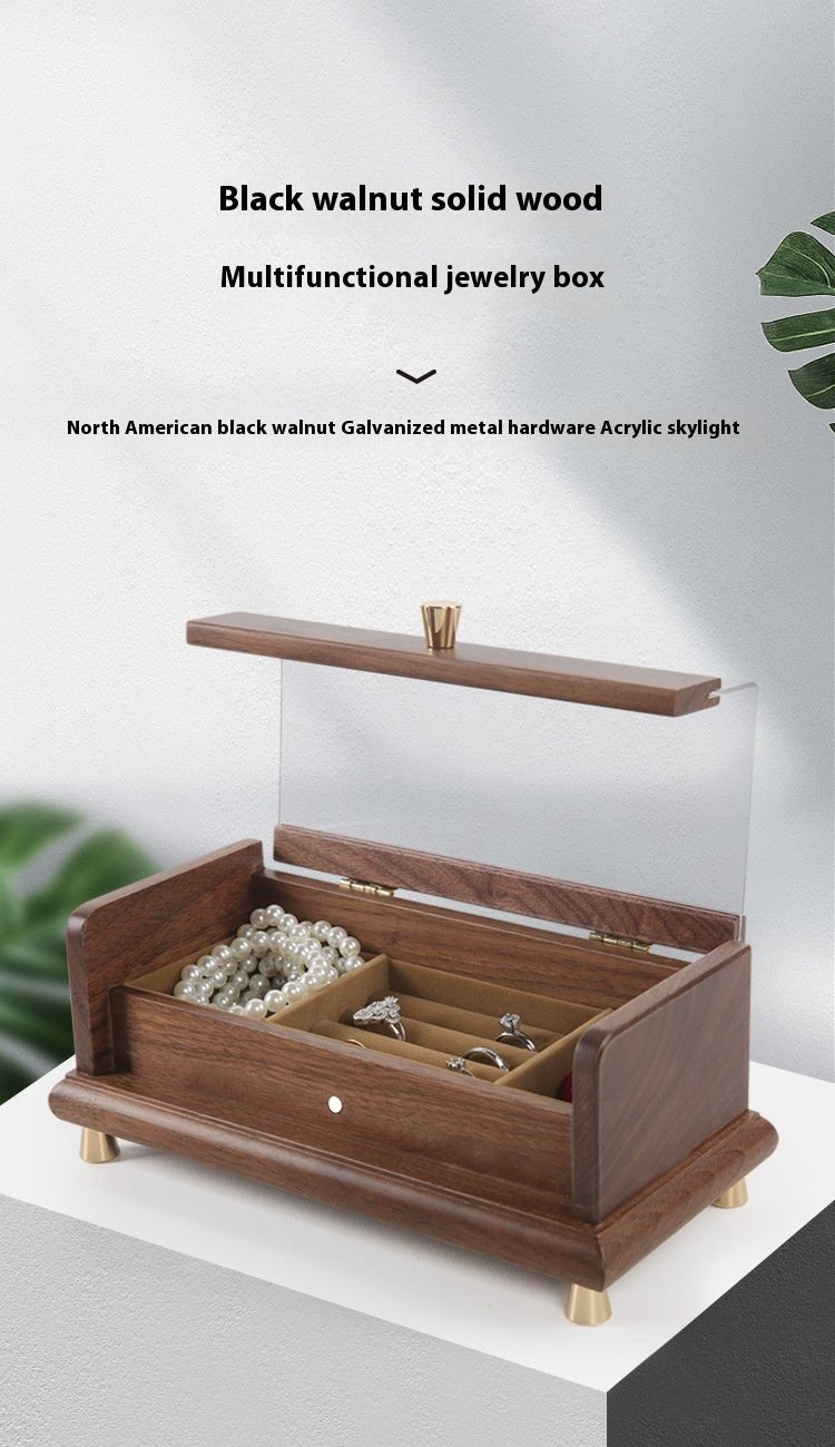 Solid Wood Jewelry Storage Box Black Walnut Japanese Style - WOOD KONG