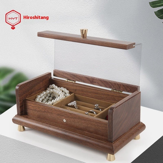 Solid Wood Jewelry Storage Box Black Walnut Japanese Style - WOOD KONG