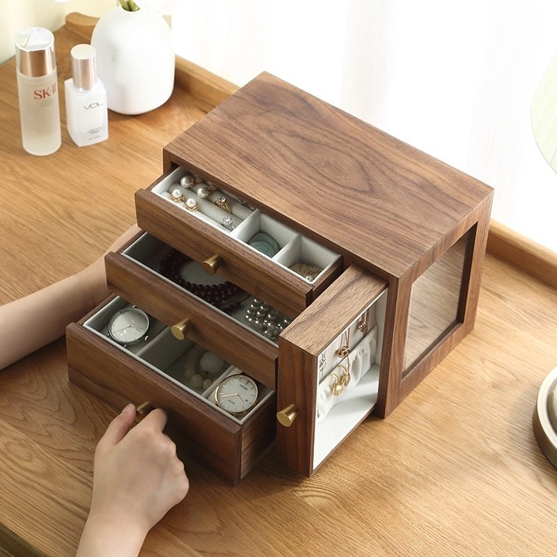 Walnut Four - drawing Jewelry Box Chinese Style European Style - WOOD KONG