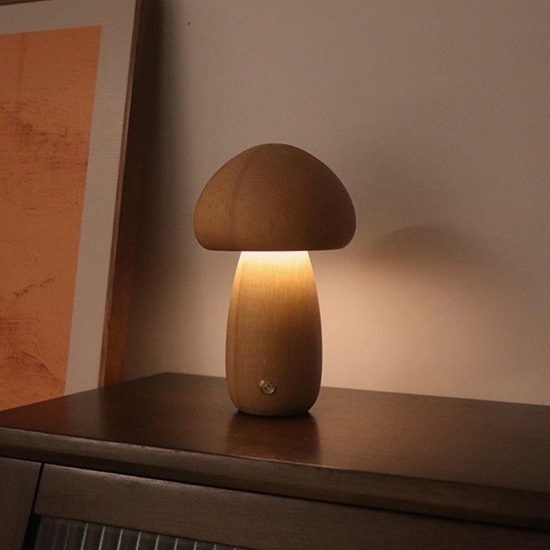 Wooden Cute Mushroom LED Night Light With Touch Switch - WOOD KONG