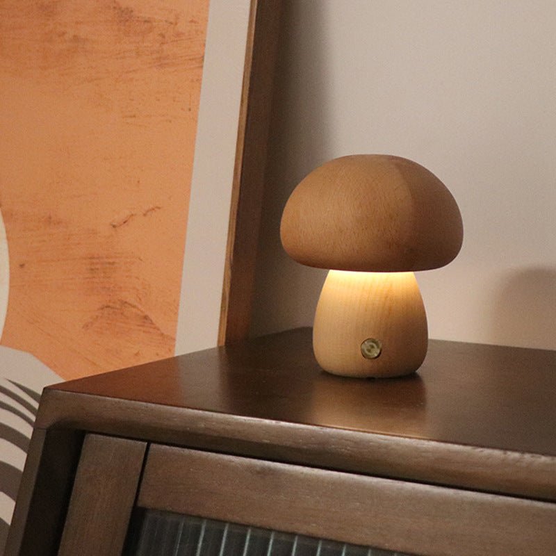 Wooden Cute Mushroom LED Night Light With Touch Switch - WOOD KONG