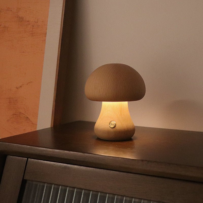 Wooden Cute Mushroom LED Night Light With Touch Switch - WOOD KONG