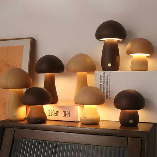 Wooden Cute Mushroom LED Night Light With Touch Switch - WOOD KONG