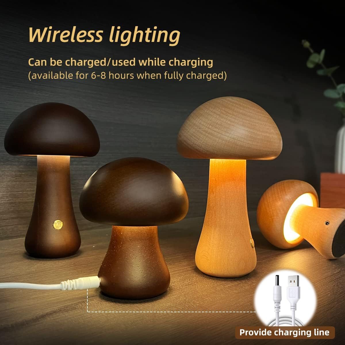 Wooden Cute Mushroom LED Night Light With Touch Switch - WOOD KONG